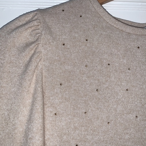 Zara Girl 13/14 Tan Sweater Puff Shoulder EUC Gold Rhinestones - Picture 2 of 13